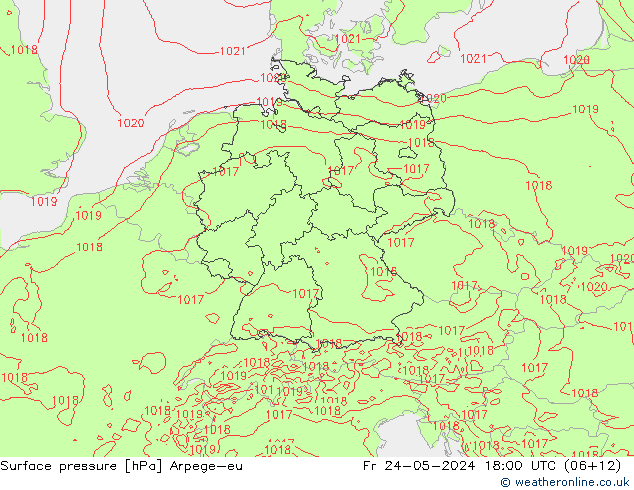 Atmosférický tlak Arpege-eu Pá 24.05.2024 18 UTC