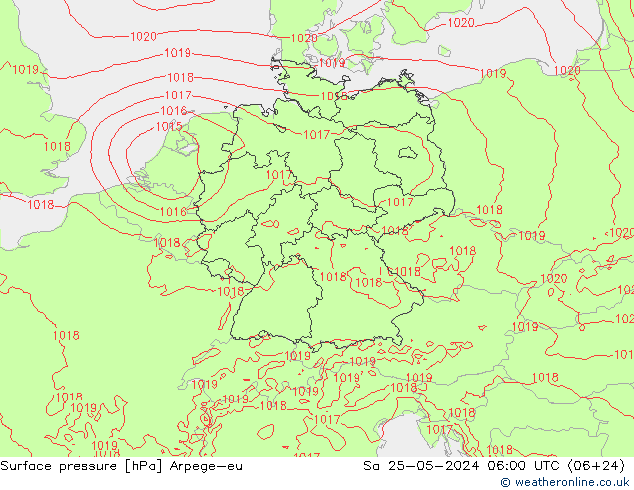 Surface pressure Arpege-eu Sa 25.05.2024 06 UTC