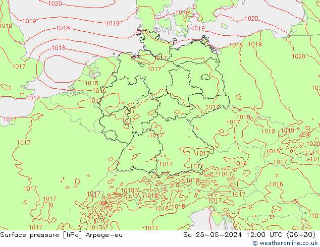 Atmosférický tlak Arpege-eu So 25.05.2024 12 UTC