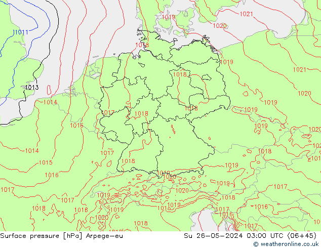 Surface pressure Arpege-eu Su 26.05.2024 03 UTC