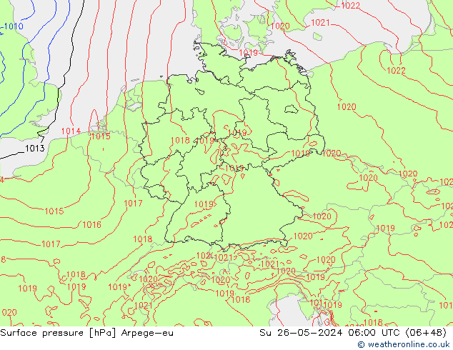 Pressione al suolo Arpege-eu dom 26.05.2024 06 UTC