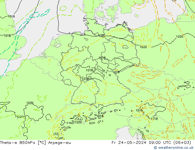 Theta-e 850hPa Arpege-eu pt. 24.05.2024 09 UTC
