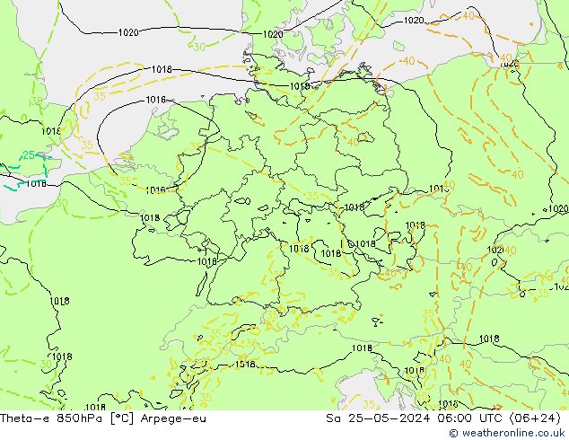 Theta-e 850hPa Arpege-eu sáb 25.05.2024 06 UTC