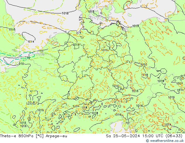 Theta-e 850hPa Arpege-eu sáb 25.05.2024 15 UTC