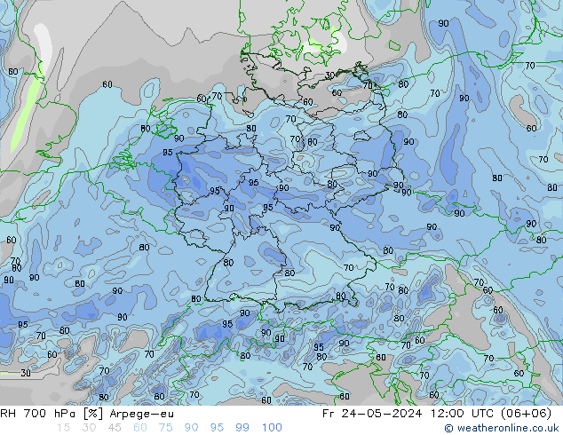 RH 700 hPa Arpege-eu Fr 24.05.2024 12 UTC