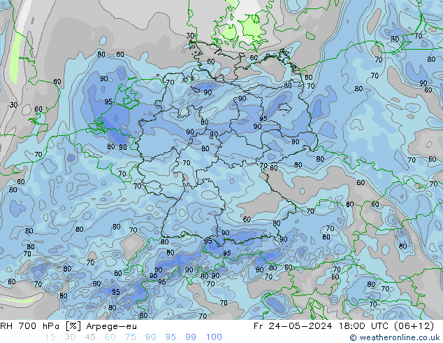 RH 700 hPa Arpege-eu Pá 24.05.2024 18 UTC