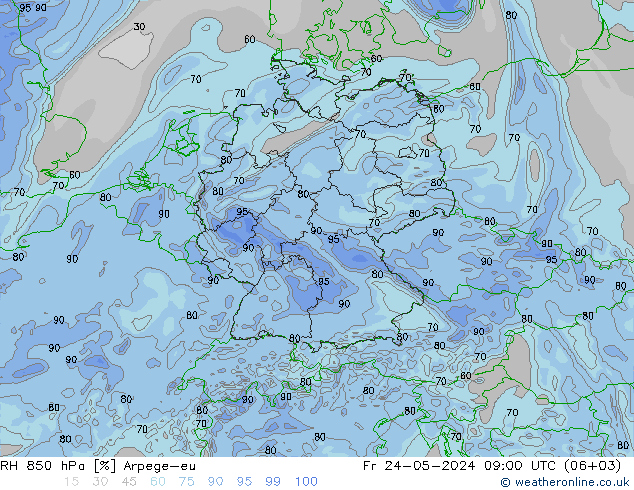 850 hPa Nispi Nem Arpege-eu Cu 24.05.2024 09 UTC