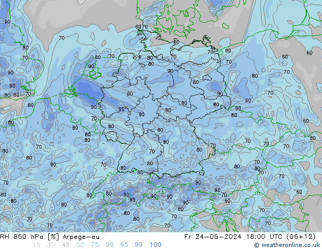 RH 850 hPa Arpege-eu pt. 24.05.2024 18 UTC