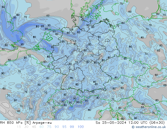 RH 850 hPa Arpege-eu Sa 25.05.2024 12 UTC