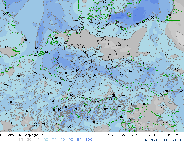 Humidité rel. 2m Arpege-eu ven 24.05.2024 12 UTC
