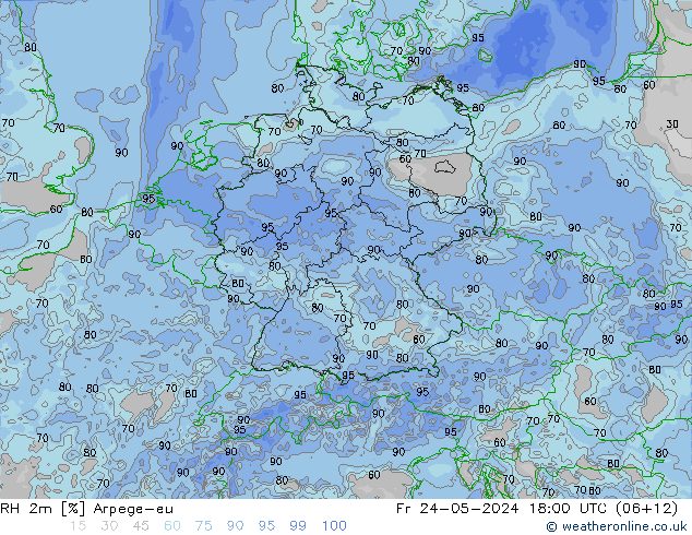 RH 2m Arpege-eu Pá 24.05.2024 18 UTC