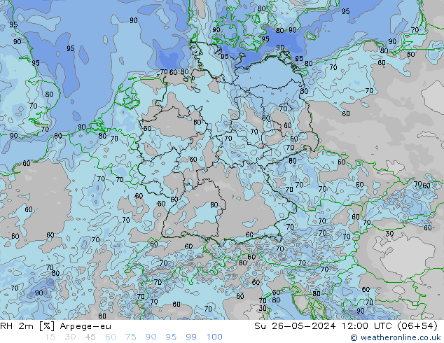 Humedad rel. 2m Arpege-eu dom 26.05.2024 12 UTC