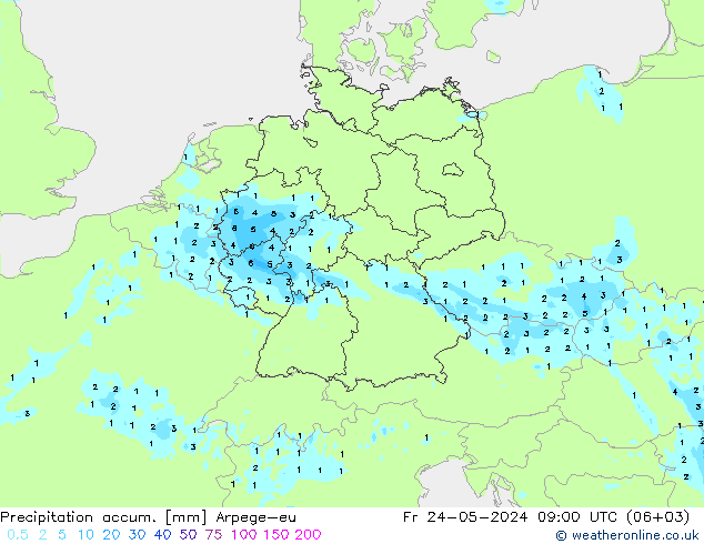 Precipitation accum. Arpege-eu Sex 24.05.2024 09 UTC