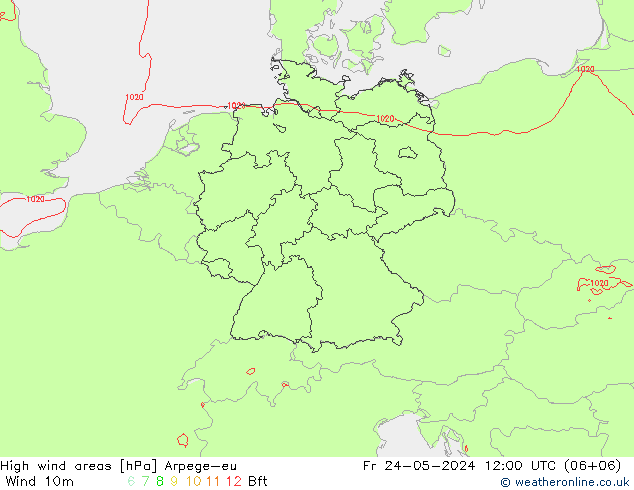 High wind areas Arpege-eu ven 24.05.2024 12 UTC