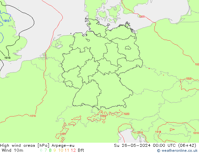 High wind areas Arpege-eu dom 26.05.2024 00 UTC