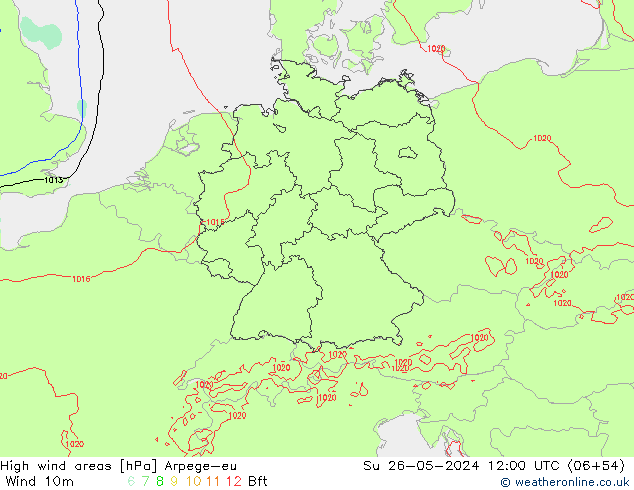 yüksek rüzgarlı alanlar Arpege-eu Paz 26.05.2024 12 UTC