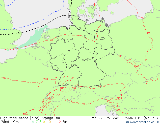 High wind areas Arpege-eu lun 27.05.2024 03 UTC