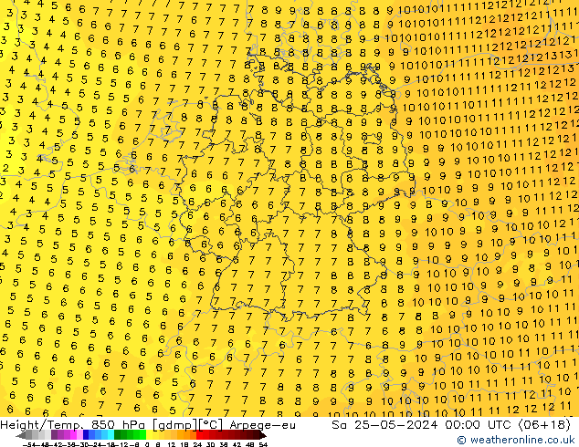 Geop./Temp. 850 hPa Arpege-eu sáb 25.05.2024 00 UTC