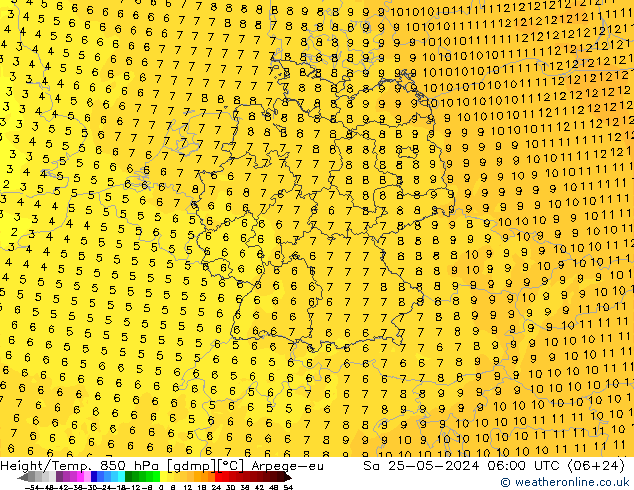 Geop./Temp. 850 hPa Arpege-eu sáb 25.05.2024 06 UTC