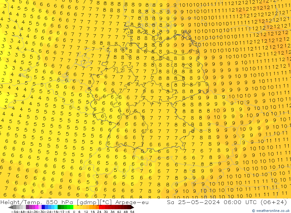 Height/Temp. 850 hPa Arpege-eu Sa 25.05.2024 06 UTC