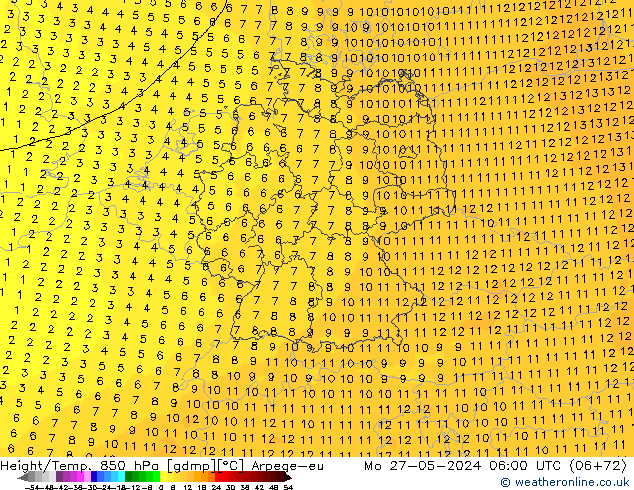 Height/Temp. 850 hPa Arpege-eu Mo 27.05.2024 06 UTC