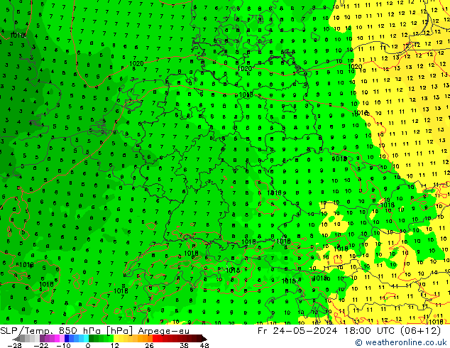 SLP/Temp. 850 hPa Arpege-eu  24.05.2024 18 UTC