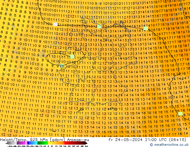 Yükseklik/Sıc. 925 hPa Arpege-eu Cu 24.05.2024 21 UTC