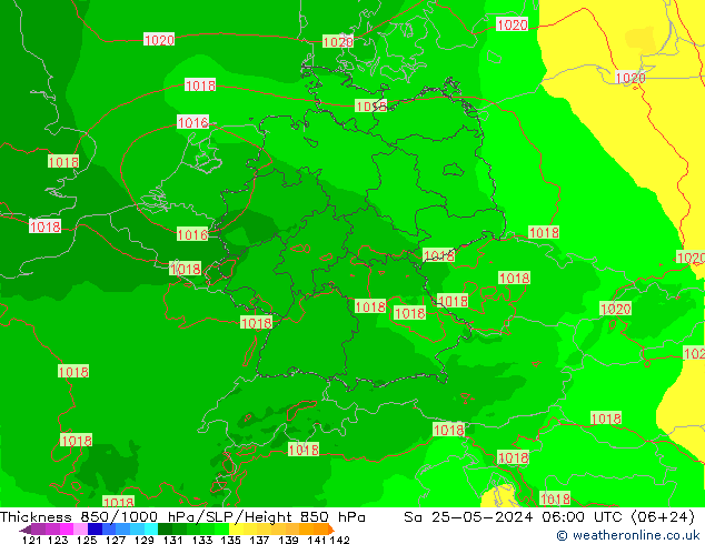 Thck 850-1000 hPa Arpege-eu 星期六 25.05.2024 06 UTC