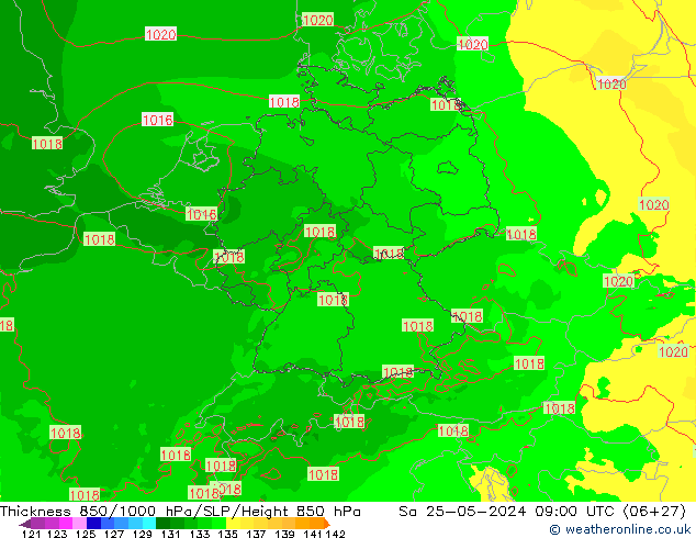 Schichtdicke 850-1000 hPa Arpege-eu Sa 25.05.2024 09 UTC