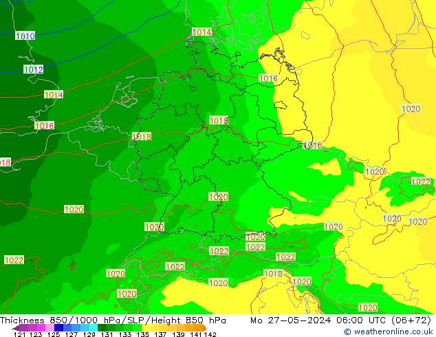 Thck 850-1000 hPa Arpege-eu pon. 27.05.2024 06 UTC