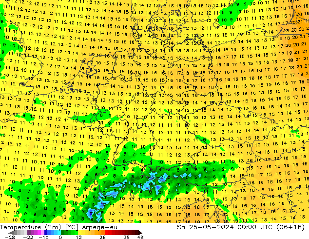 карта температуры Arpege-eu сб 25.05.2024 00 UTC