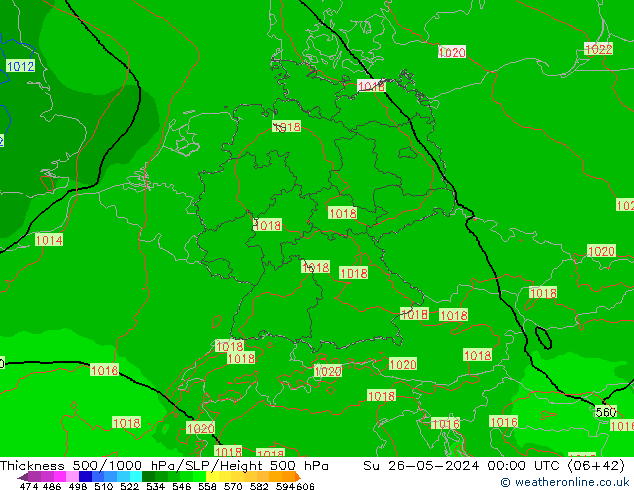 Schichtdicke 500-1000 hPa Arpege-eu So 26.05.2024 00 UTC