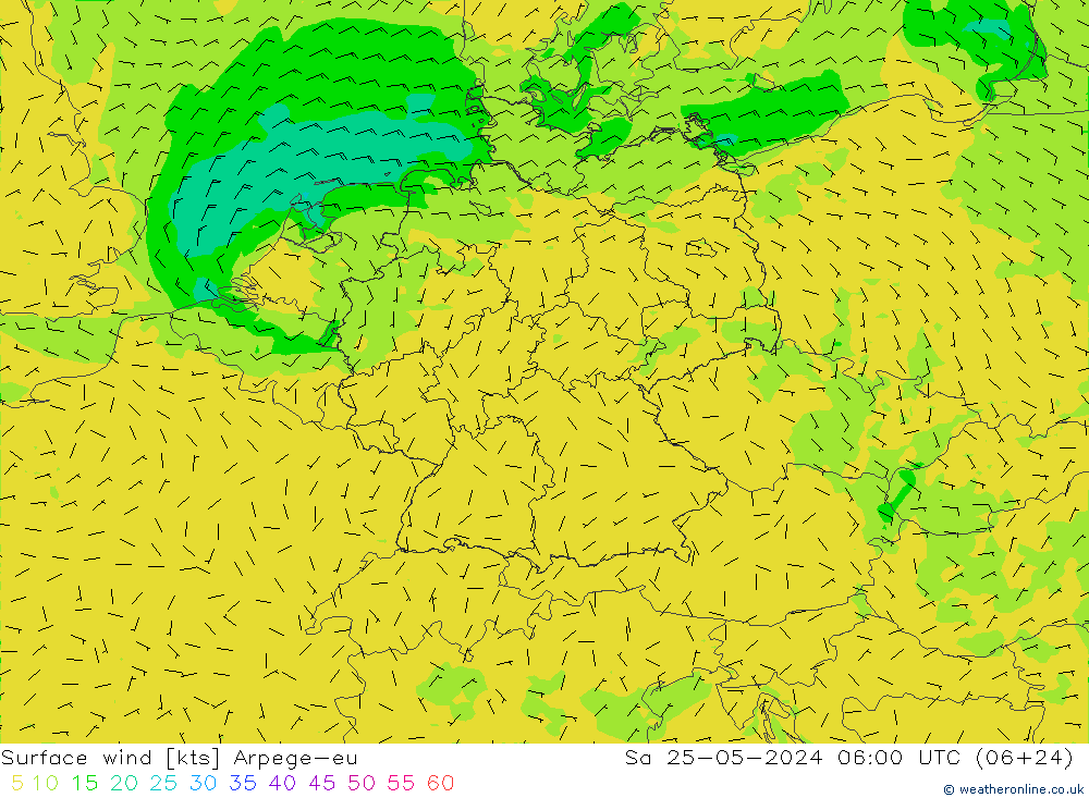 Surface wind Arpege-eu Sa 25.05.2024 06 UTC