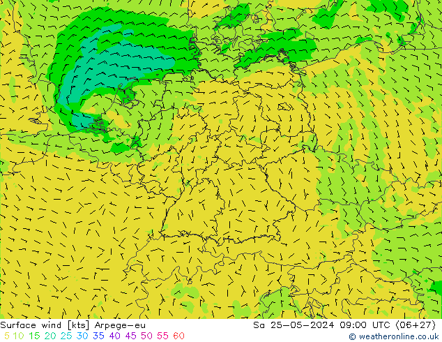 Surface wind Arpege-eu Sa 25.05.2024 09 UTC