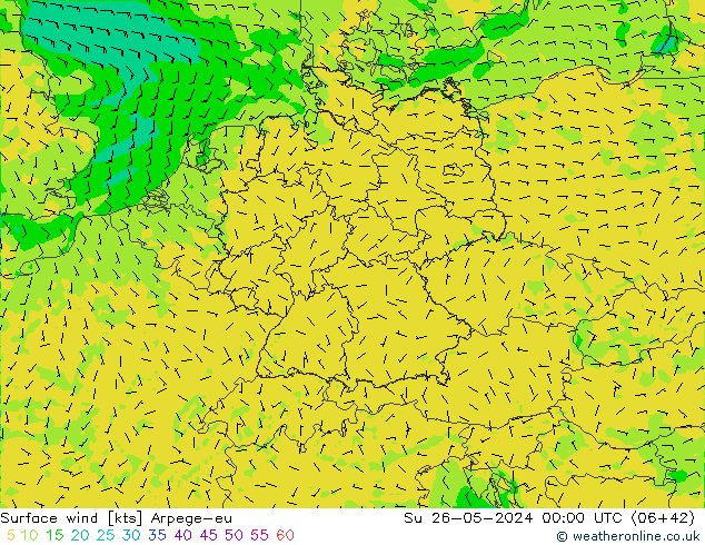 Wind 10 m Arpege-eu zo 26.05.2024 00 UTC