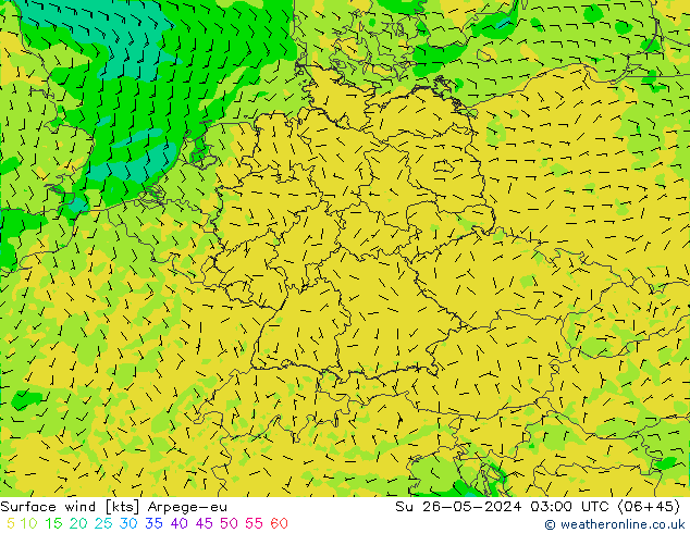 Rüzgar 10 m Arpege-eu Paz 26.05.2024 03 UTC