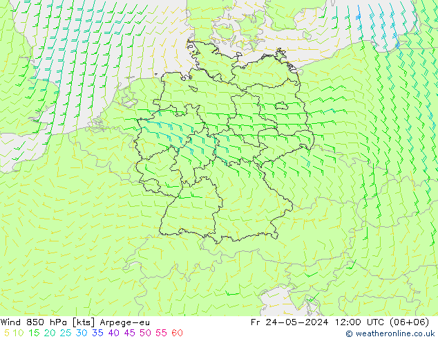 Vento 850 hPa Arpege-eu Sex 24.05.2024 12 UTC