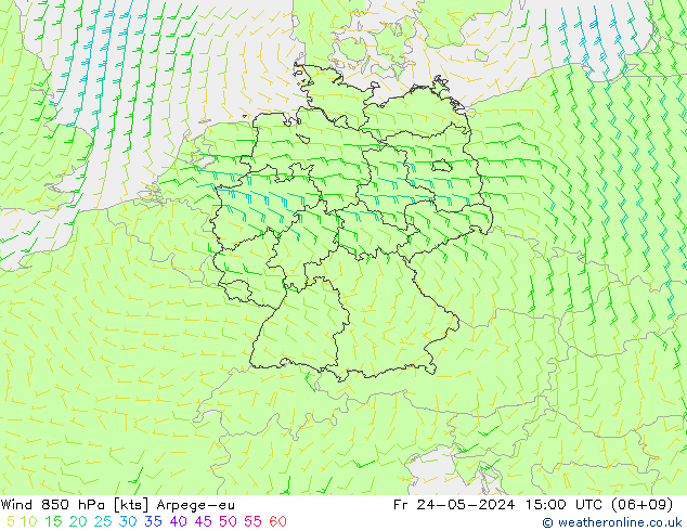 Wind 850 hPa Arpege-eu Fr 24.05.2024 15 UTC