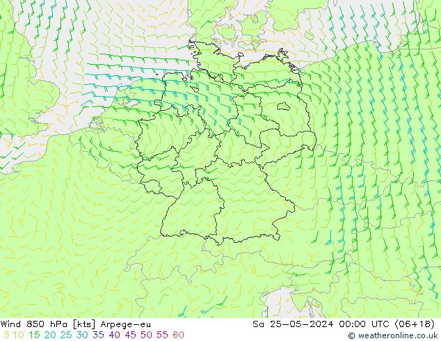 Wind 850 hPa Arpege-eu Sa 25.05.2024 00 UTC