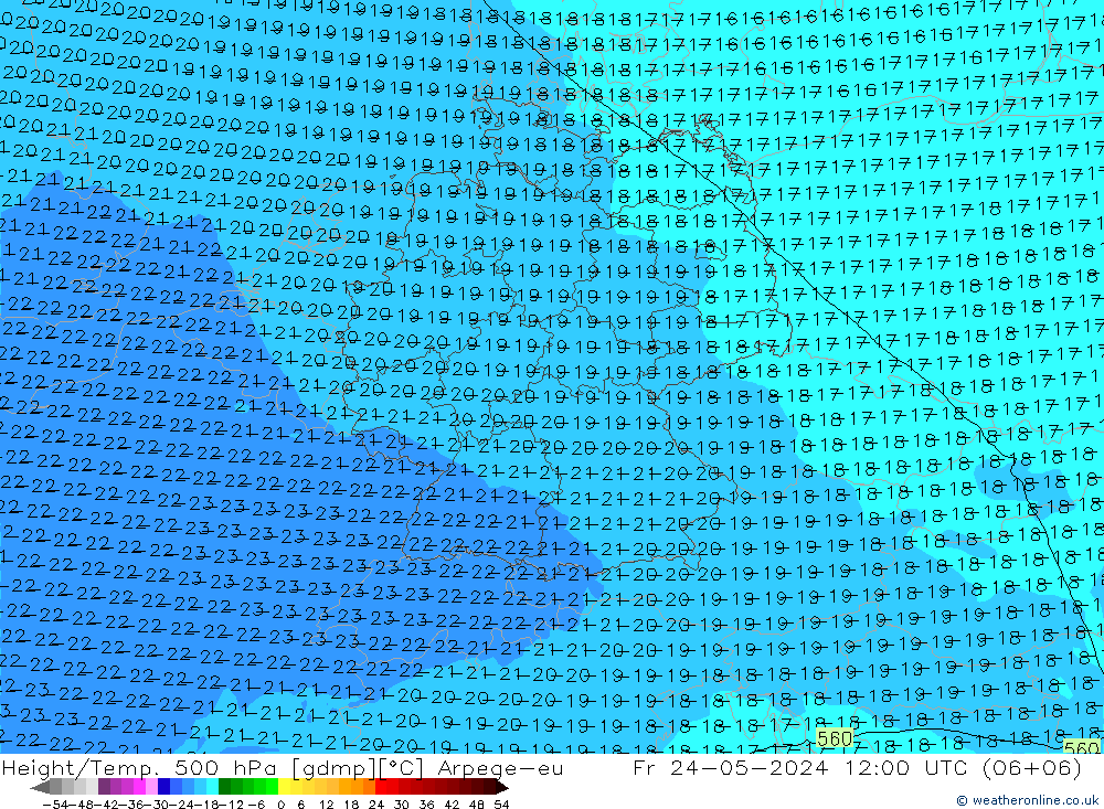 Geop./Temp. 500 hPa Arpege-eu vie 24.05.2024 12 UTC