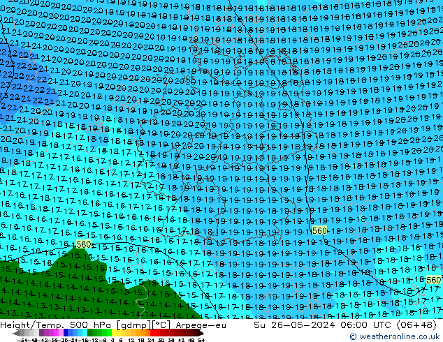 Height/Temp. 500 hPa Arpege-eu Su 26.05.2024 06 UTC