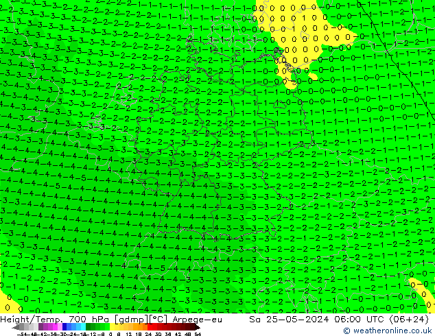 Height/Temp. 700 hPa Arpege-eu Sáb 25.05.2024 06 UTC