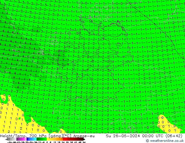 Height/Temp. 700 hPa Arpege-eu  26.05.2024 00 UTC