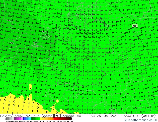 Height/Temp. 700 hPa Arpege-eu Ne 26.05.2024 06 UTC