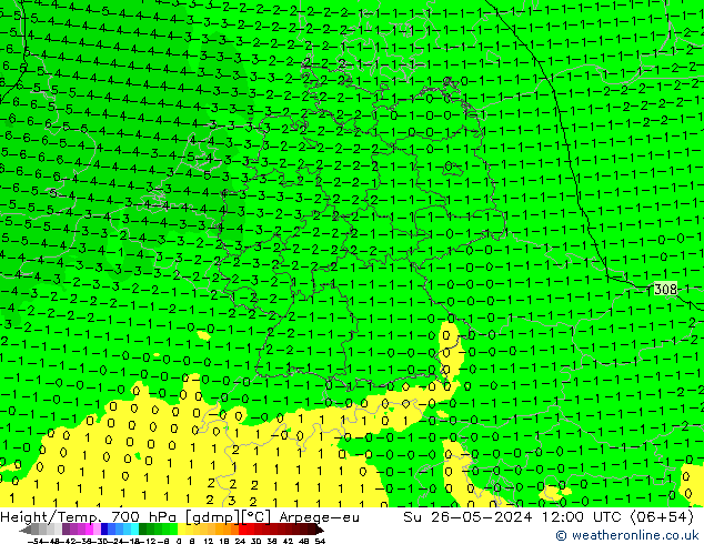 Hoogte/Temp. 700 hPa Arpege-eu zo 26.05.2024 12 UTC