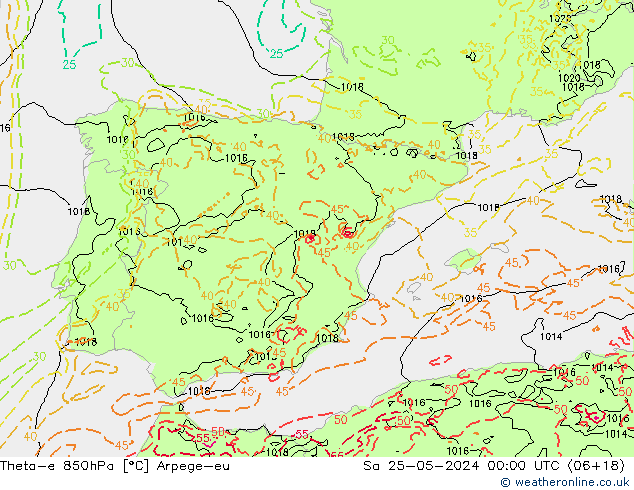 Theta-e 850hPa Arpege-eu Sa 25.05.2024 00 UTC