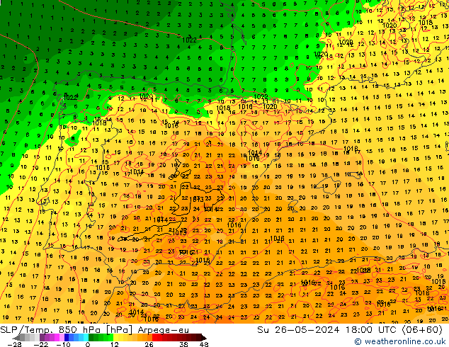 SLP/Temp. 850 hPa Arpege-eu Su 26.05.2024 18 UTC