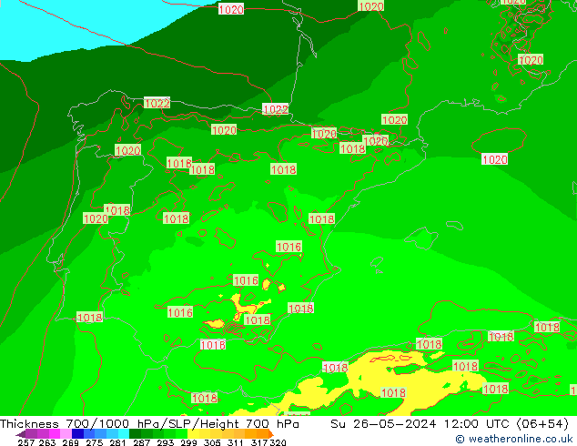 Thck 700-1000 hPa Arpege-eu Ne 26.05.2024 12 UTC