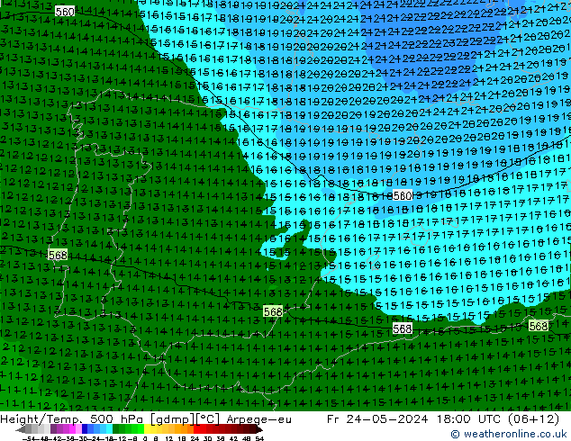 Height/Temp. 500 hPa Arpege-eu ven 24.05.2024 18 UTC