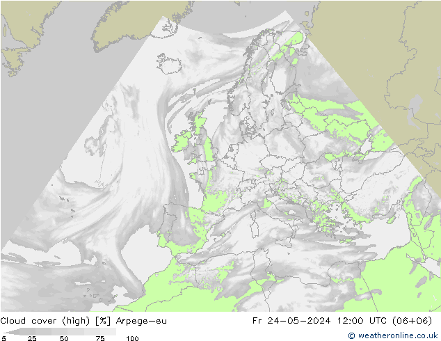 Cloud cover (high) Arpege-eu Fr 24.05.2024 12 UTC